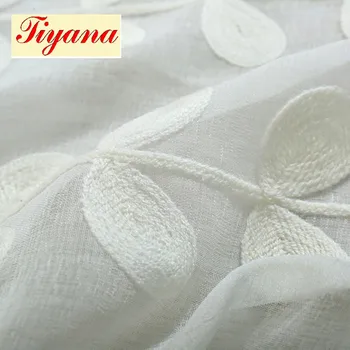 3D výšivky bavlnená posteľná bielizeň textílie čisto biely rastlín Tylu Opony translucidus Tylu opony priesvitné záclony obývacia izba WP018 *15