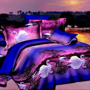 3D white Swan lacnej ropy 4pc posteľná bielizeň nastaviť purpurové Vlákna prehoz cez posteľ dospelých posteľ queen size Perinu obliečky posteľ list sady