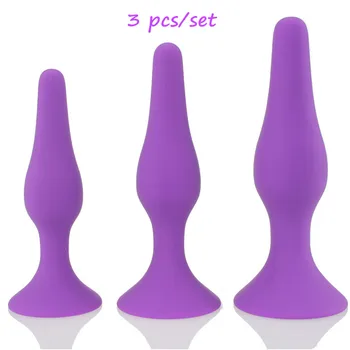 3ks/set fialová plug análny silikónové prísavky análny dilator análny stimulátor plug buttplug sexy hračky pre dospelých sex produkt za pár