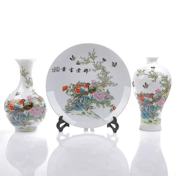 3ks/set Tradičnej Čínskej Keramické Vázy & Dekorácie Doska Set Home Decor Porcelánové Ozdoby Narodeninové Darčeky