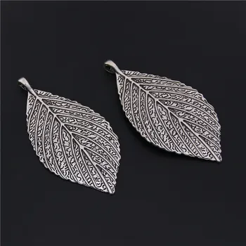 3ks Starožitné Strieborné Veľké Leaf Prívesok Charms Vintage Kovové Šperky poznatky Pre DIY Náhrdelník Ženy