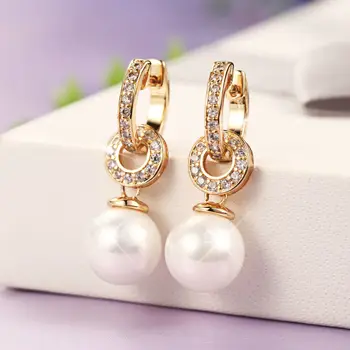 3ks Veľkoobchod 2017 pearl náušnice perly zlata-farebná zirkón cc drop náušnice pre ženy earings móda doprava zadarmo 26EW-91