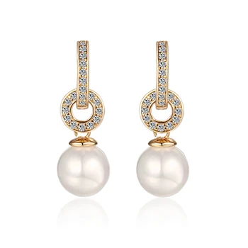 3ks Veľkoobchod 2017 pearl náušnice perly zlata-farebná zirkón cc drop náušnice pre ženy earings móda doprava zadarmo 26EW-91