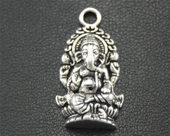 3ks Vintage Náboženstvo Thajsko Ganeš Charms Starožitné Kovové Zliatiny, Buddha Charms Šperky, Prívesky 59x30mm A1778