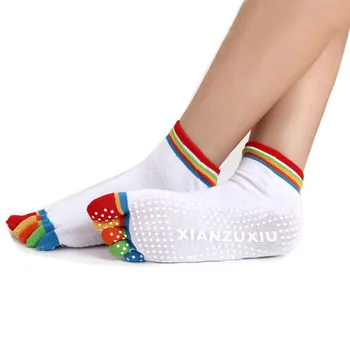3Pairs/Veľa Žien Non-slip Farebné Jogy Ponožky Fitness Masáž Bavlnené Ponožky Candy Farby Prst Ponožky so Systémom Cyklistické Pilates Ponožky