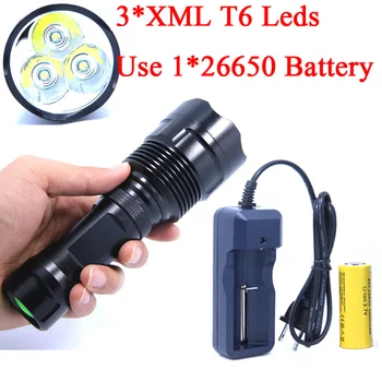 3T6 6000 Lúmenov Linternas 3 *XML-T6 LED Taktická Baterka Pochodeň Lampe Camping torcia led + Nabíjateľná 26650 nabíjačky batérií