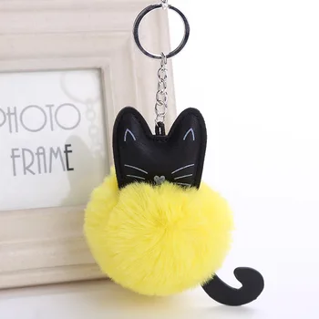 4 Farebné Roztomilé Chlpaté Black Cat Keychain Kitty Králik Kožušiny Loptu Prívesok Na Taška Chaveiro Ženy Krúžok Držiak Na Kabelky Prívesok Charm