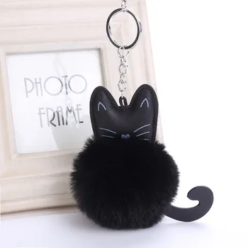 4 Farebné Roztomilé Chlpaté Black Cat Keychain Kitty Králik Kožušiny Loptu Prívesok Na Taška Chaveiro Ženy Krúžok Držiak Na Kabelky Prívesok Charm