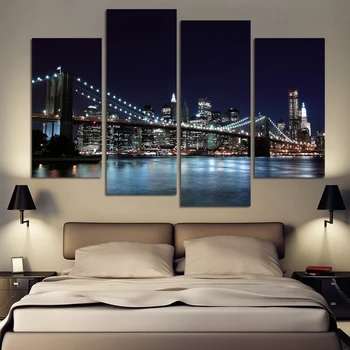 4 Kus Doprava Zadarmo Horúce Predaj Moderné nástenné Maľby New York Brooklyn bridge Domov Dekoratívne Umenie Maľovať Obraz na Plátne Výtlačkov