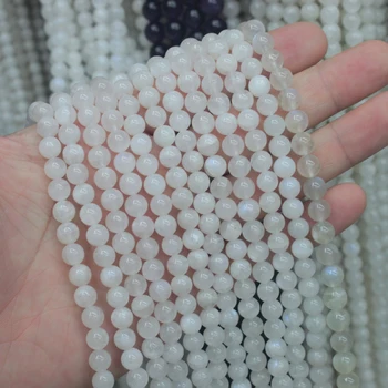 4 mm 6 mm biela moonstone guľôčky z prírodného kameňa korálky DIY voľné korálky pre šperky, takže strand 15