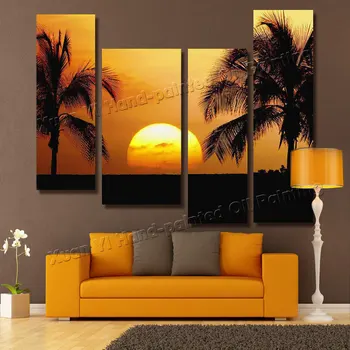 4 Panel Moderné Ručne Maľované Seascape Sunset Plátno Maľovanie Cuadros Decoracion Stene Obraz Pre Lôžkové Izby bez rámu XY260