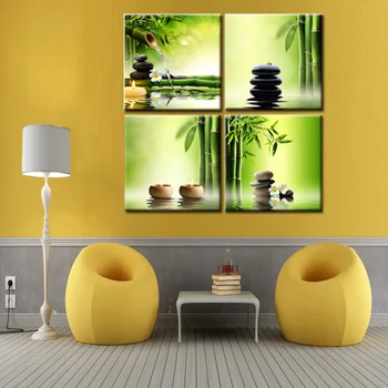 4 panel Zen Plátno, Vytlačí Ideálny Bamboo Green Obrázky na Plátno na Stenu Umenia pre Domáce Kancelárie Dekorácie Obývacia Izba