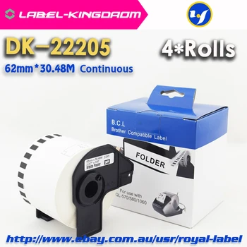 4 Rožky Kompatibilné DK-22205 Štítku 62mm*30.48 M Kontinuálne Kompatibilné Brat Tlačiarní QL-570 QL-700 Všetky majú Plastový Držiak