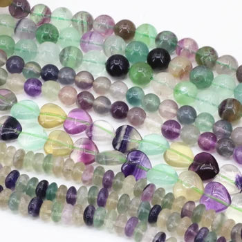 4 shape prírodného kameňa rainbow fluorite diy kolo srdce oválne ryža abacus korálky fit diy náhrdelník šperky, takže 18