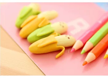 4 vrecia /veľa (8 ks) Kawaii Mini Banán v Tvare Ceruzky, Gumy Roztomilý Novinka Pero, Guma, pre Deti Darček Školy Grafické efekty Veľkoobchod