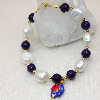 4 štýl, prírodné nepravidelný 12-14 mm biela perla korálky náramok pre ženy darček vysoký stupeň spona kúzlo náramok šperky 7.5 palcový B3000