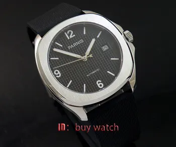 40 mm parnis black dial automatický dátum námestie prípade gumy popruh pánske hodinky 175