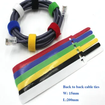 40pcs 15*200 mm 6colors Nylon Opakovane Kábel Väzby späť na zadnej organizovať kábel kravatu nylon popruh Páska hook slučky upevňovač riadenia