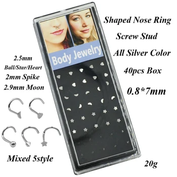 40pcs/box Nos Závrtná Krúžok Piercing Body Šperky Star/Srdce/Spike/Kolo Ball/Mesiac 3D Logá