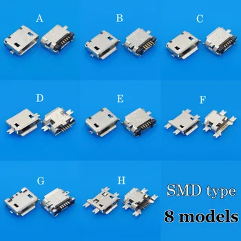 40X SMD typ 8 druhov Mini Micro USB Konektor Tablet MID Smartphone, Mobilný Telefón, konektor Nabíjania Zásuvky chvost plug 5p Bežné používané