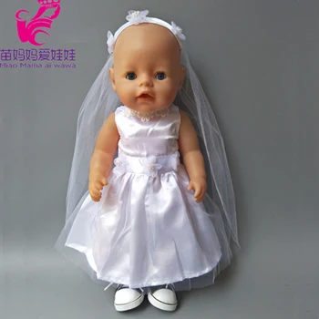 43 cm Zapf bábiky Baby Born bábiku, biela nevesta šaty a závoj tiež vhodné na 18-palcové bábiky šaty sady Baby dievča, darček k Narodeninám