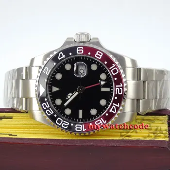 43mm parnis black dial čierno-červená Rám zafírové sklo automatické pánske hodinky 324