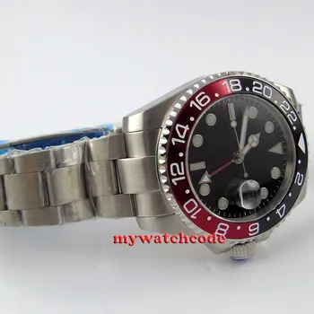 43mm parnis black dial čierno-červená Rám zafírové sklo automatické pánske hodinky 324