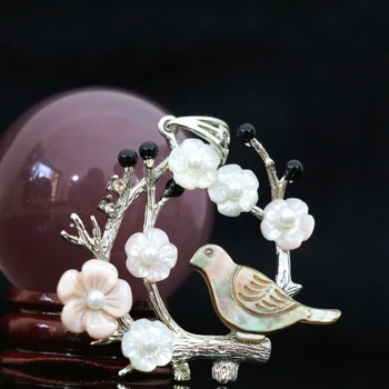 44x47mm prírodné abalone bielej matky kvet, vták shell prívesok, strieborná farba purfle šperky B1151