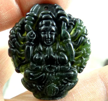 45*33 MM Veľkoobchod prírodného Čínskeho kameňa, ručne vyrezávané sochy Avalokitesvara amulet prívesok náhrdelník M1