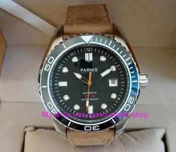 45mm Parnis Sapphire Crystal Japonský Automatickom Vietor Pohybu Mechanických hodiniek Čierna keramická Fazeta pánske hodinky rnm02