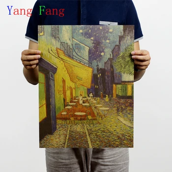 47x36cm Van Gogh Kaviareň Nostalgické Retro Kraft Papier Plagát Maliarske Dekoračné Maľby barovým pultom Retro Plagáty, Nálepky na Stenu