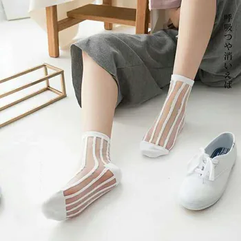 4pcs=2pairs Ženy Ponožky Pohodlné Úplnej Hodváb Lete Členok Priehľadný Kryštál Čipky Ženy Calcetines Ponožky Teplé Dievča Meias Ponožka