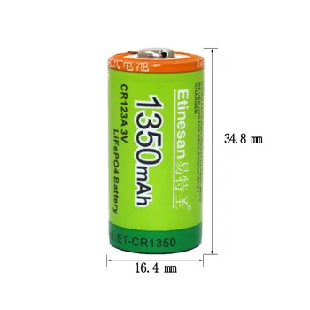 4pcs Cr123a 3v lítiové Batérie LiFePO4 Li-Po 16340 3.0 V li-ion, li-pol Etinesan 1350mAh Nabíjateľná batéria