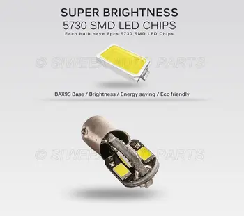 4PCS H6W BAX9S LED Žiarovky 8 SMD 5730 Čítanie Dvere, Bočné Obrysové Svetlá špz Lampa pre Auto Teplá Biela & White 12V DC