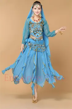 4pcs Nastaviť Kostýmy Egypt Výkon Tribal Bollywood Kostým Indián Dospelú Ženu Bellydance Oblečenie Dámske Brušný Tanec Kostým