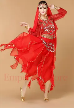 4pcs Nastaviť Kostýmy Egypt Výkon Tribal Bollywood Kostým Indián Dospelú Ženu Bellydance Oblečenie Dámske Brušný Tanec Kostým