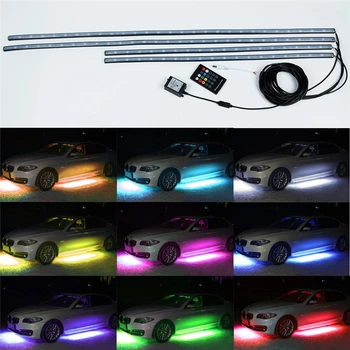 4pcs RGB LED Pod Auto Svietiť, Podvozok Systém Neónové Svetlá Auta W/zvuk a Ovládanie 60 CM+90 CM