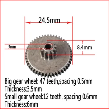 5 KS Metal Gear 0.6 /12 zub gear +0.5 / 47 liatie die hriadeľ, diera 3 mm voľné Zub prevodovky s dvojitou redukciou prevodovky