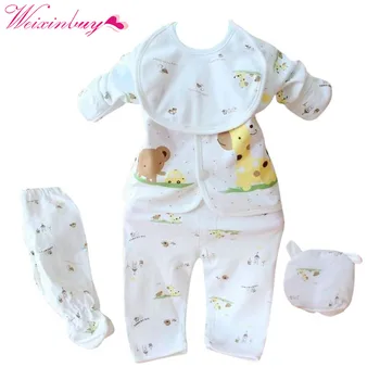 5 Ks Novorodenca Chlapec Dievča Oblečenie Set Bavlna Cartoon Mních, Topy, Nohavice, Nohavice S Náprsenkou Klobúky Dojčenské Oblečenie 0-3 Mesiacov