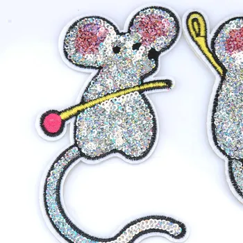 5 ks Náhodne Zmiešané Sequin myši Škvrny Vyšívané žehlička na patch pre oblečenie Bunda Nášivka DIY Príslušenstvo 8-12 cm CP1517