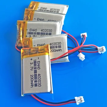5 ks Polymer lithium Lipo batérie nabíjateľné 3,7 V 200mah 402030 JST 1,25 mm prispôsobené CE, FCC, ROHS MKBÚ certifikácie kvality