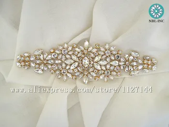 (5 KS)Ručné korálkové šitie svadobný kvet rose gold jasné krištáľové sklo drahokamu nášivka žehlička na svadobné šaty pre WDD0633