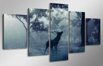 5 Ks/set Snehu Zvierat Jeleň Lesný Moderných Domov Stenu Decor Plátno Obrázok Umenie HD Tlač Maľovanie Na Plátno Diel