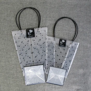 5 ks Trapézový vodotesné priehľadné darčekové tašky plastové dot PVC Flower shop balení taška Strany dovolenku kvet tašky Čierna biela