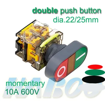 5 ks/veľa dvojitý prepínač červená zelená farba inštalácia priemer 22 mm momentálny auto-reset prepínača 10A 600V