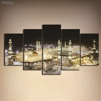 5 Kusov HD Vytlačené Islamskej Moslimských Maľovanie Moderné Piazza Stenu Obrázok, Plátno, Olej, Maľovanie Podľa Čísel lôžková Izba Dekor