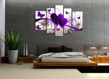 5 Kusov Plátno Na Maľovanie Moderný Modulárny Obrázok Wall Art Purple Hearts Plátne, Obrazy Na Stenu Dekor Pre Obývacia Izba Č Rámovanie