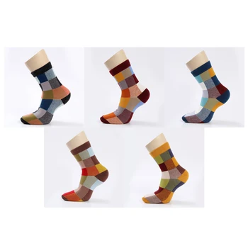 5 Pair/Veľa Bavlna pánske Ponožky Jeseň A v Zime Kompresné Ponožky Farebné Námestie Šťastný Šaty Ponožky Mužov Veľkosť 39-45
