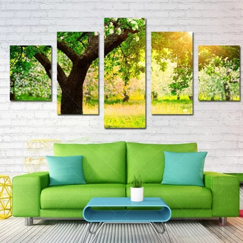 5 Panel Moderné Sprej Maľovanie Strom Prírody Plátno Umenie olejomaľba Lesnej Krajiny Cuadros Decoracion Obraz bez rámu PF1075