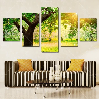 5 Panel Moderné Sprej Maľovanie Strom Prírody Plátno Umenie olejomaľba Lesnej Krajiny Cuadros Decoracion Obraz bez rámu PF1075